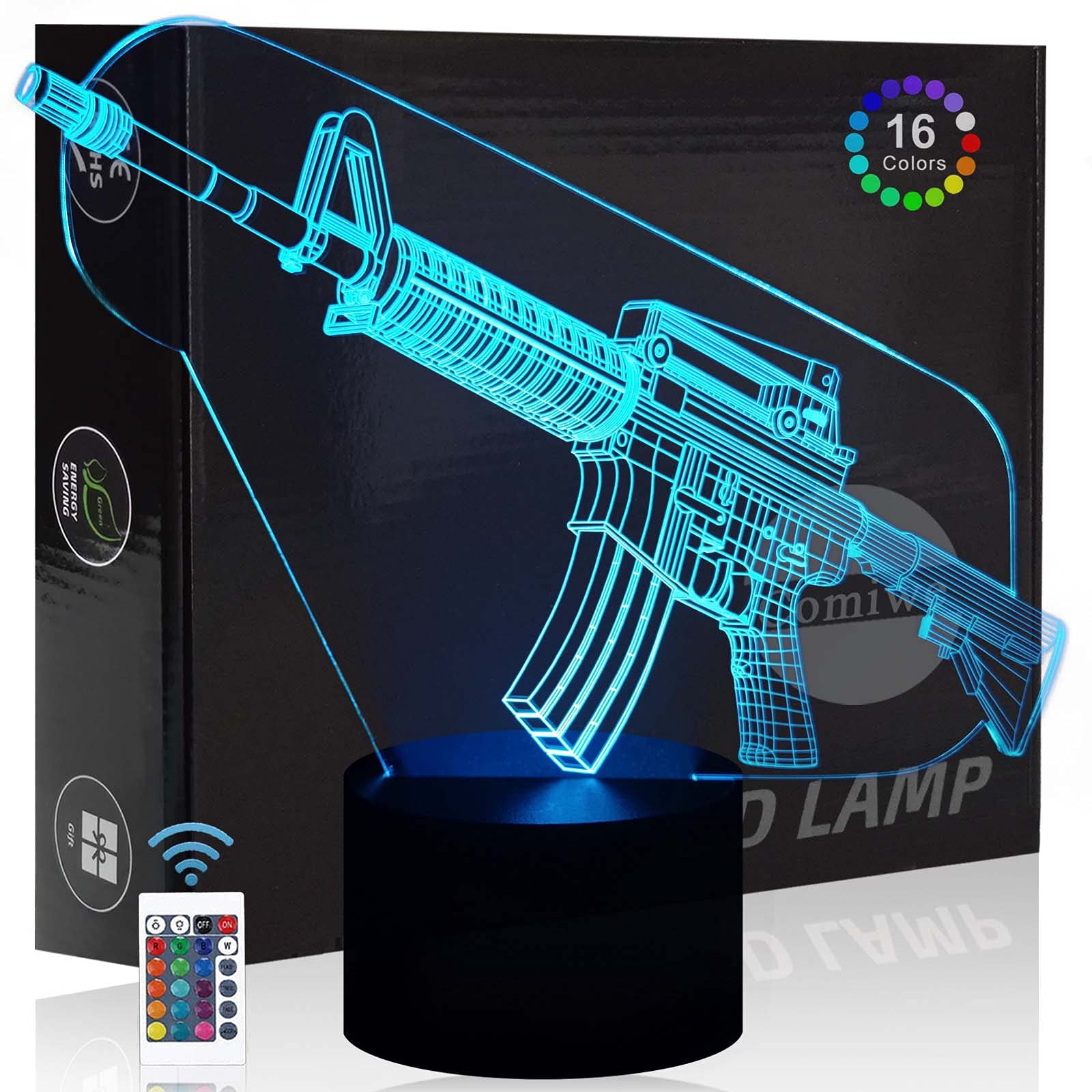 Comiwe Rifle Gun 3D Illusion Night Light Toys,16 Colours Change Smart Touch & Remote Control,Home Decor LED Bedside Table Desk Lamp,Christmas Birthday Gift for Girls Boys Kids Adults Friends & Family