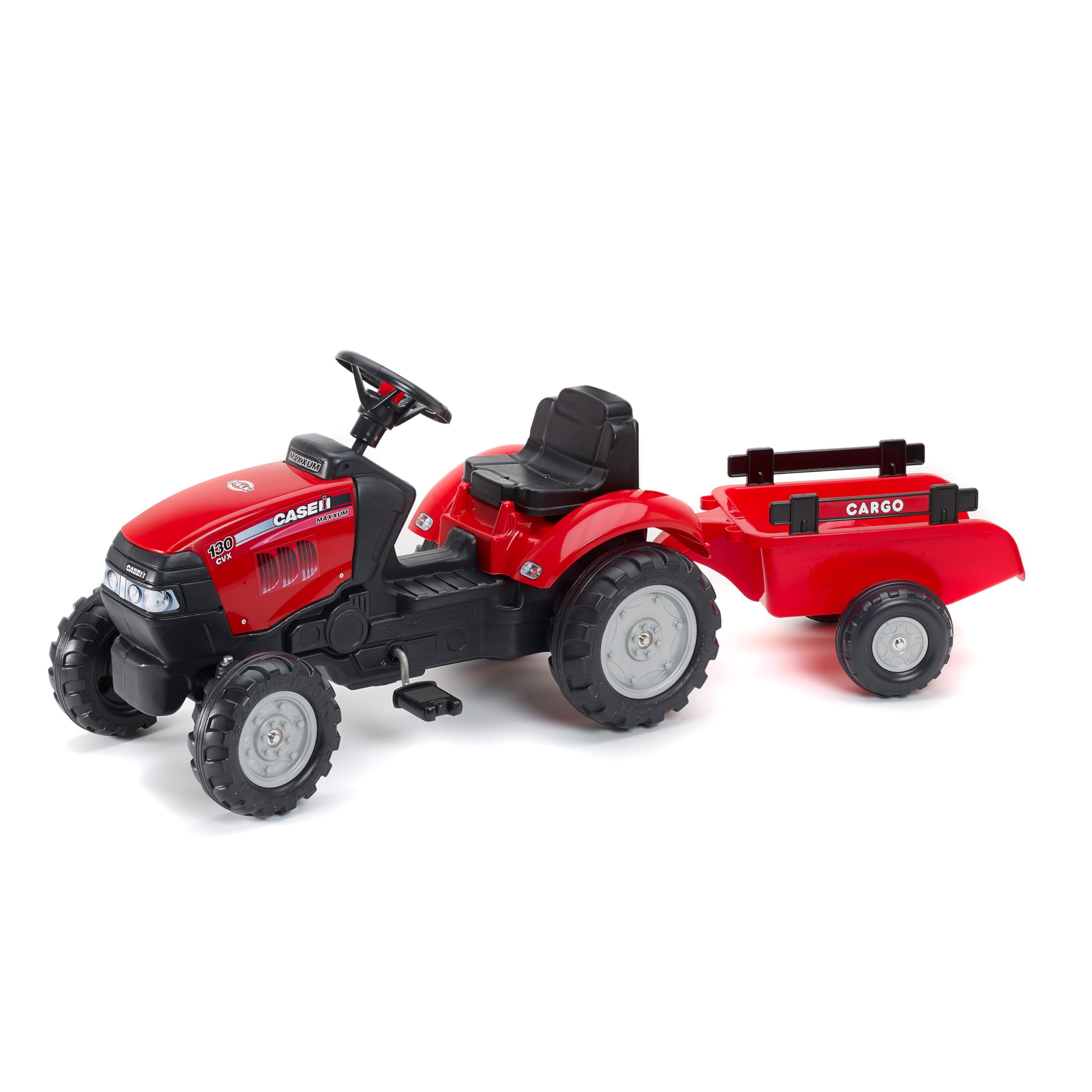 Falk - Case IH pedal tractor with trailer - For ages 2 and up - Made in France - Directional steering wheel with horn - 961B