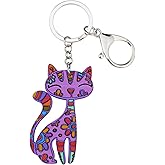 BONSNY Acrylic Cat Key Chains For Women Car Purse Bag Rings Pendant Girl Gift Charms