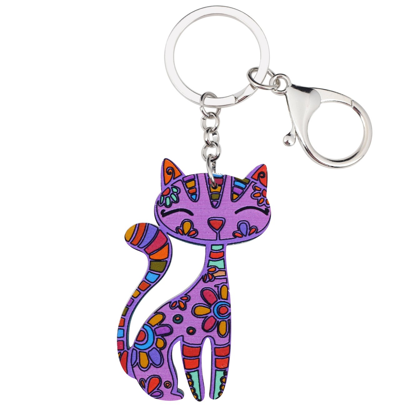 BONSNY Acrylic Cat Key Chains For Women Car Purse Bag Rings Pendant Girl Gift Charms (Purple)