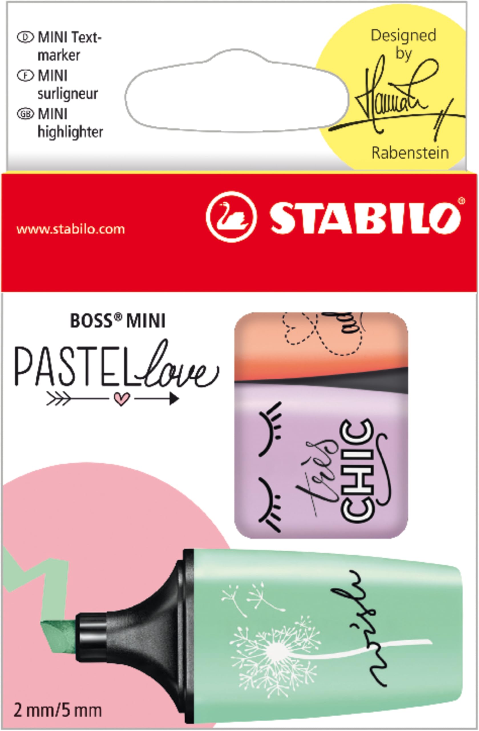 Highlighter - STABILO BOSS MINI Pastellove - Pack of 3 - Creamy Peach, Lilac Haze, Hint of Mint — image 1