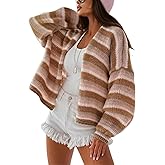 Yeokou Womens Striped Cardigan Sweaters Open Front Lightweight Knit Rainbow Color Block Casual Fall Layering Top