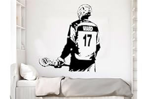 LACROSSE PLAYER Personalized Name Wall Decal, Custom Wall Art for Boys Bedroom Decor Put your kids name and his jersey number