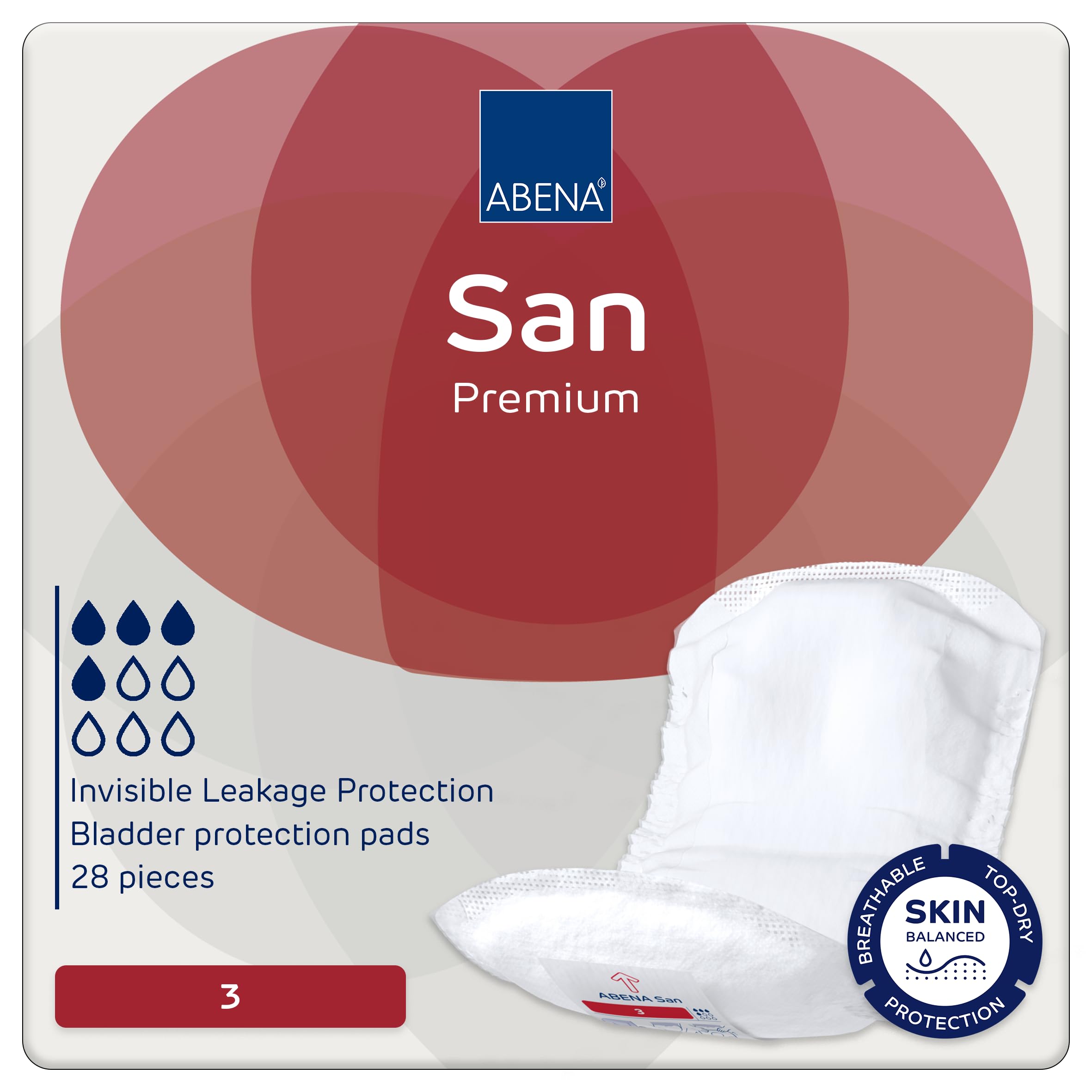 ABENA San Premium Mens & Womens Incontinence Pads, Breathable & Comfortable, Fast Absorption, Discreet & Effective Shaped - Premium 3, 500ml Absorbency, 28PK