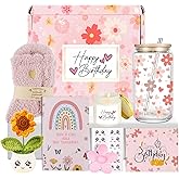 4MELLY Birthday Gift Baskets for Women Birthday Happy Gift Set Box for Woman Her Teen Girl Sister Best Friend Cute Daisy Aesthetic Glass Cups Gift Set