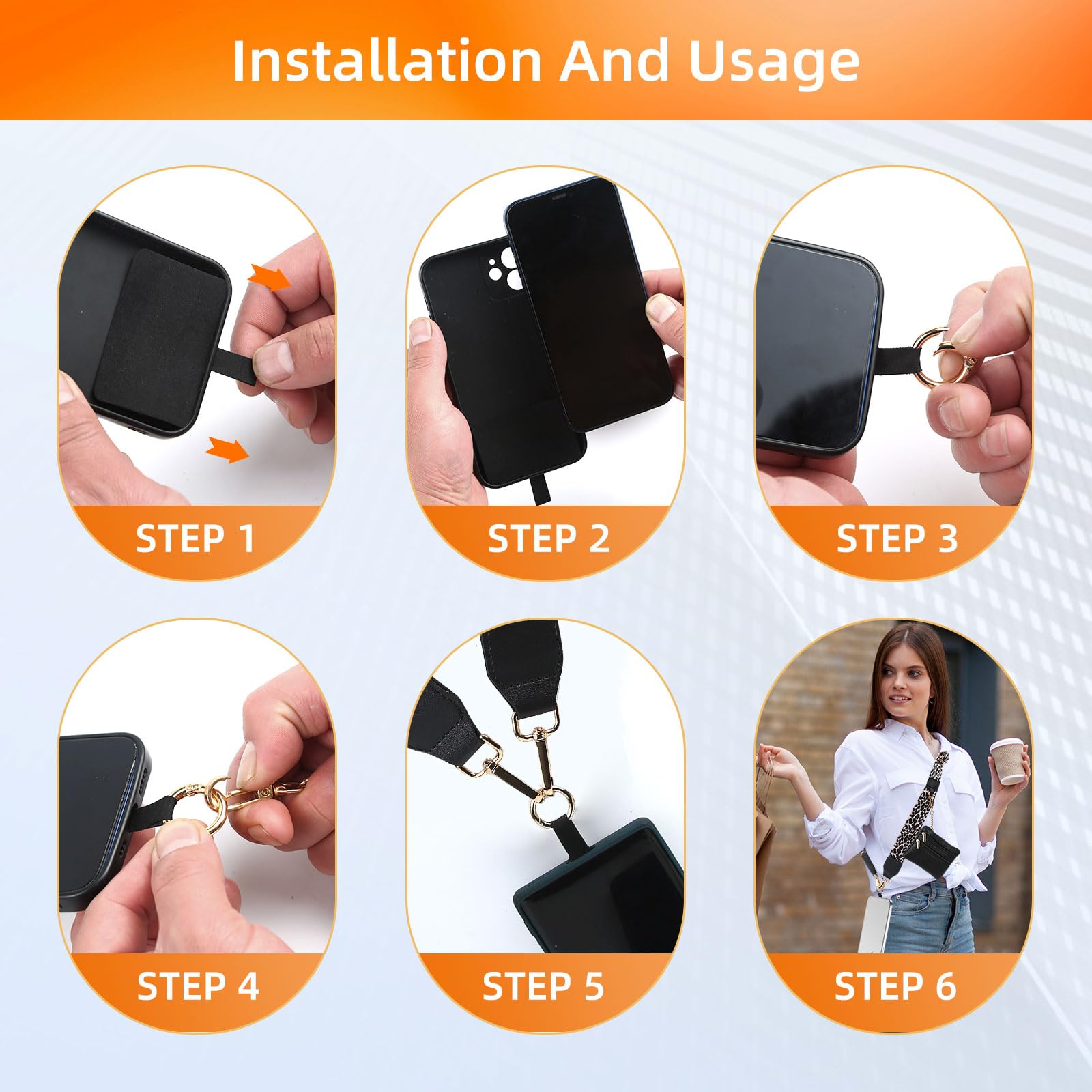 WOCOKA Clip and Go Phone Strap with Zipper Pouch- Stylish Adjustable Anti Theft Cellphone Lanyard Wrist Strap with Leather Wallet for All Phones (Leopard+Black)