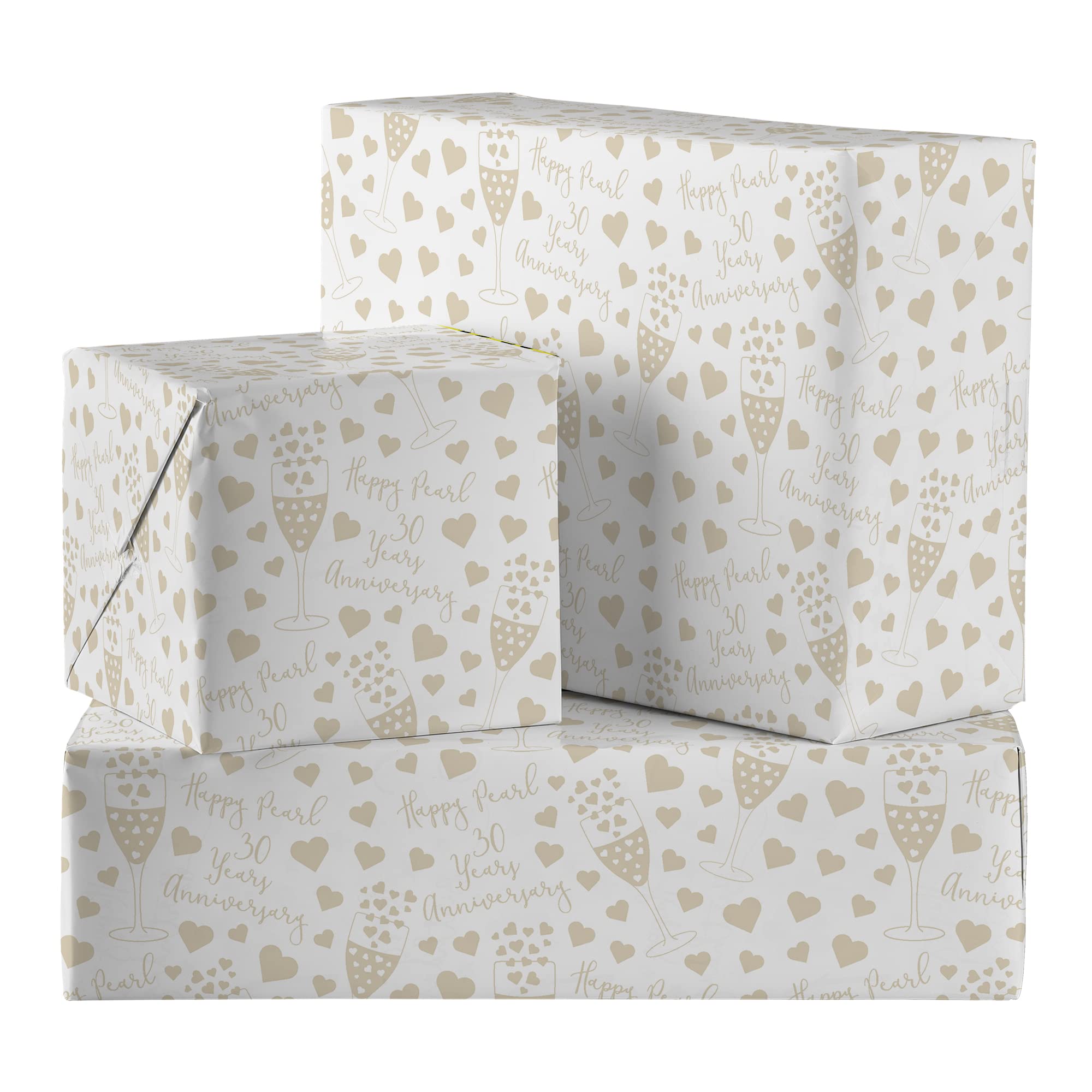 Hunts England - 2 Sheets Of 30th Pearl Wedding Anniversary Luxury Wrapping Paper - Includes 2 Gift Tags - Iconic Collection - For Husband, Wife, Couple, Friends, etc. - 30 Years