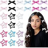 Heclia 48PCS Bow Hair Clips Snap Stars Hair Accessories Hairs Bow Metal Star Cute Satin Mini Hairs Bows Clips Non-Slip Y2K Star Barrettes Bowknot for Women Ballet Style Christmas Gift