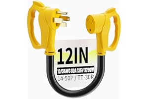VOCKJOUR 50 Amp to 30 Amp 110 Rv Plug Adapter 3 Prong 12 inch, NEMA 14-50P Male to NEMA TT-30R Female, Heavy Duty RV Power Adapter for Camper, STW 10 AWG 30A 125V 3750W, Yellow, ETL Listed