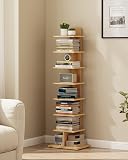 TUTOTAK Narrow Bookshelf, 8-Tier Bookcase, Spine Book Shelf for Small Space, Corner Standing Shelf for Living Room, Office, Study, Entryway, Natural BS06BN008