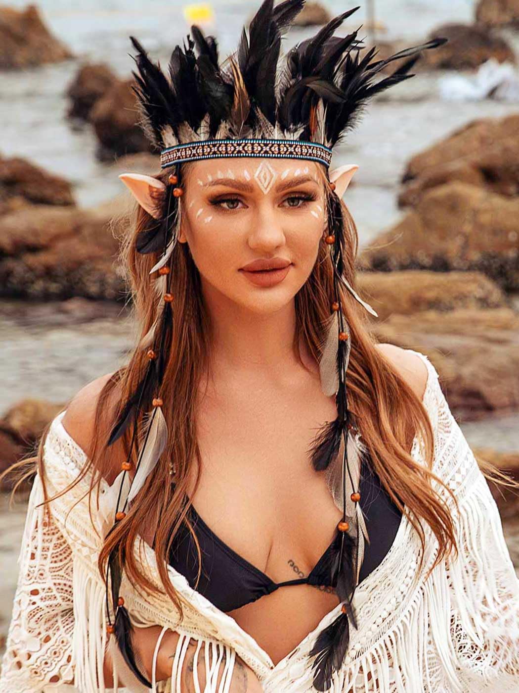 Zoestar Indian Feather Headband Tribal Crown Headpiece Festival Costume Headdress Carnival Hair Accessories for Women