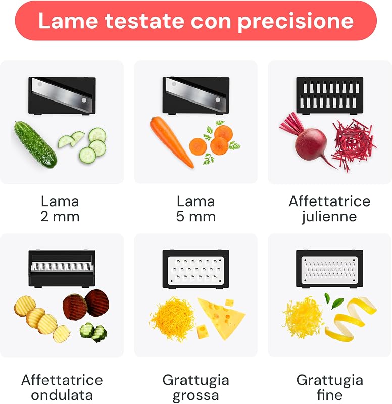 Pro Core - Mandolina per Verdure e Affettatrice Julienne 6-in-1