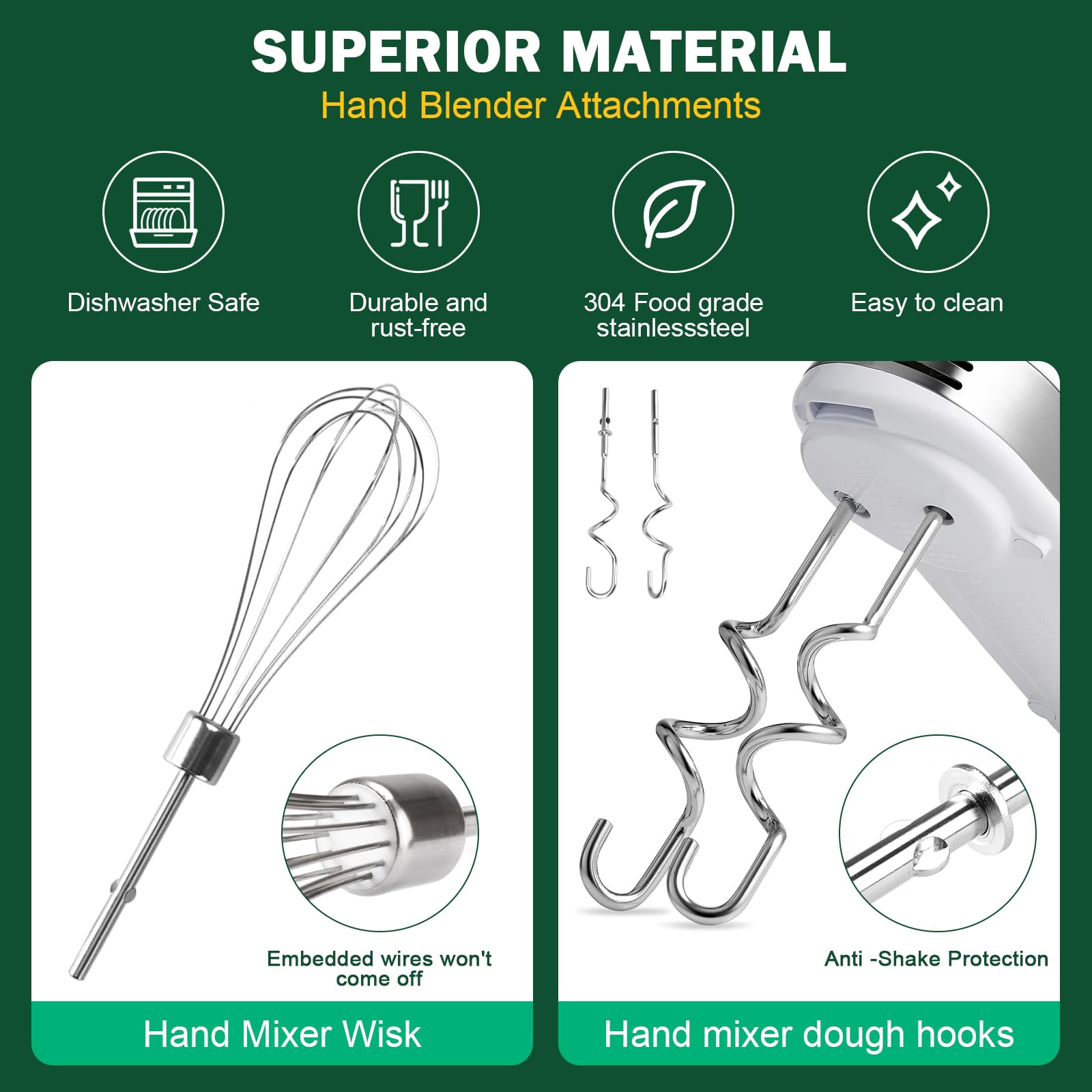 Hand Mixer Beaters Blender For KitchenAid & Mixer Dough Hooks For KitchenAid Hand Mixers Whisk Attachment KHMPW Stainless Steel Egg Beater/Whisk Attachment for Kitchen Hand Mixer Accessories,3PCS