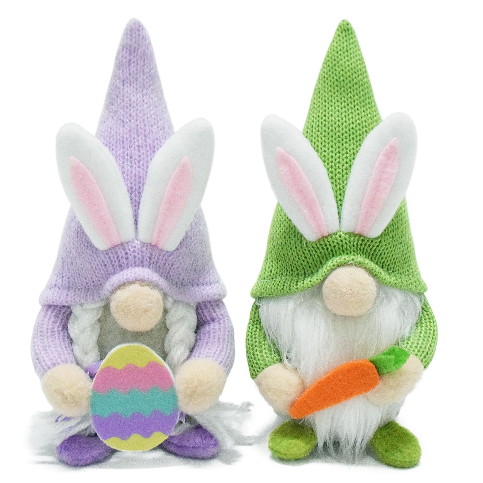 Attiigny 2pcs Easter Bunny Gnomes Plush Gifts,Lovely Tray Party Table Decor Scandinavian Elf Tomte Doll,Spring Holiday Ornament Small Santa Dwarf Couple Gnomes for Home
