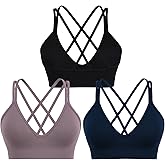Sports Bra for Women V-Neck Strappy Criss Cross Yoga Bra Padded Medium Support Workout Gym Athletic Fitness Bras 3 Pack