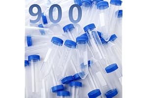 Lingvee 900 Pcs 50ml Plastic Centrifuge Test Tubes with Screw Caps and White Writing Labels Bulk Plastic Conical Test Tubes with Lids for Scientific Laboratory Graduation Markings