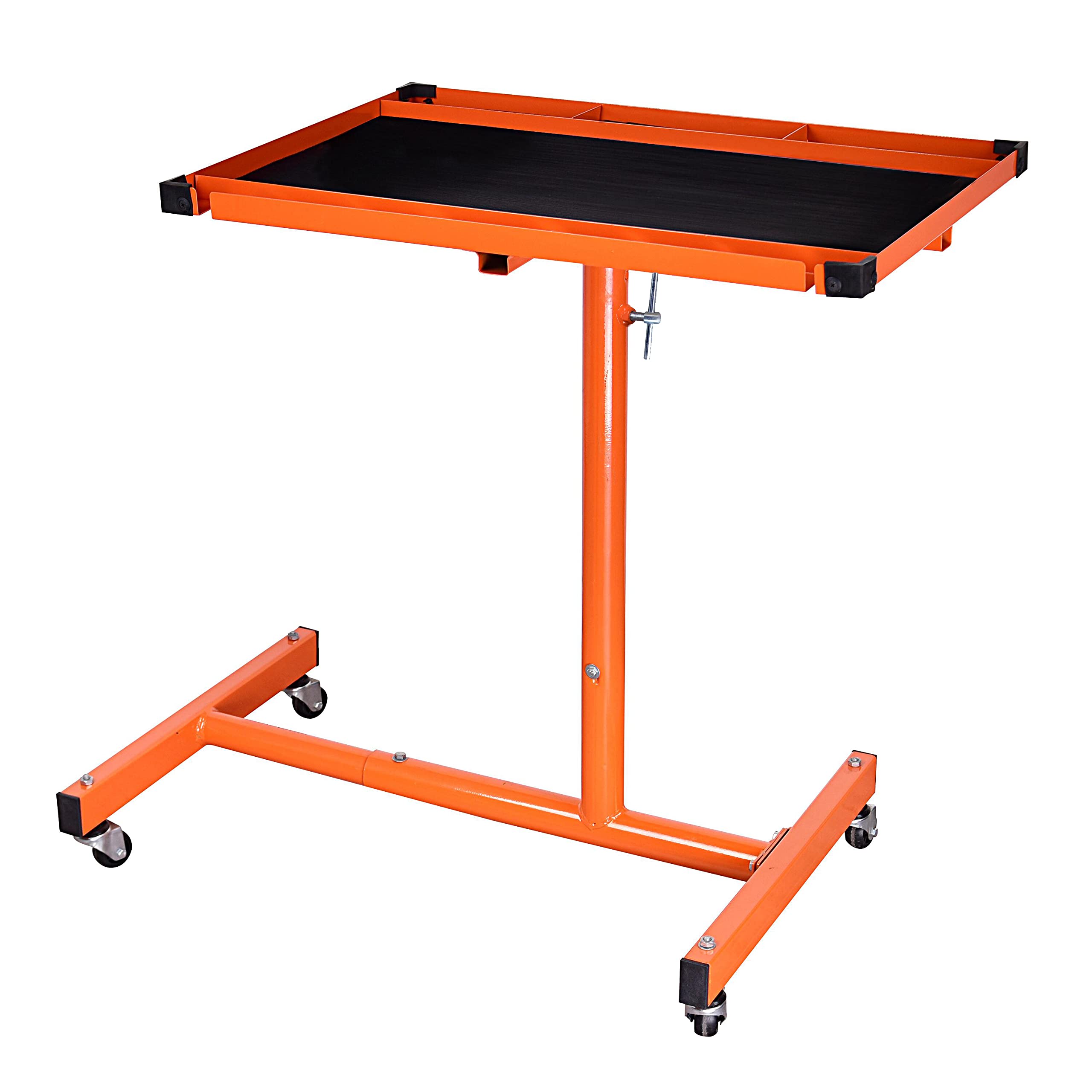 Photo 1 of Eisen Mechanics Rolling Work Table, Adjustable Mobile Tray Table for Shop, Garage, DIY. Tool Tray Cable With Wheels. 220 lb. Capacity, orange