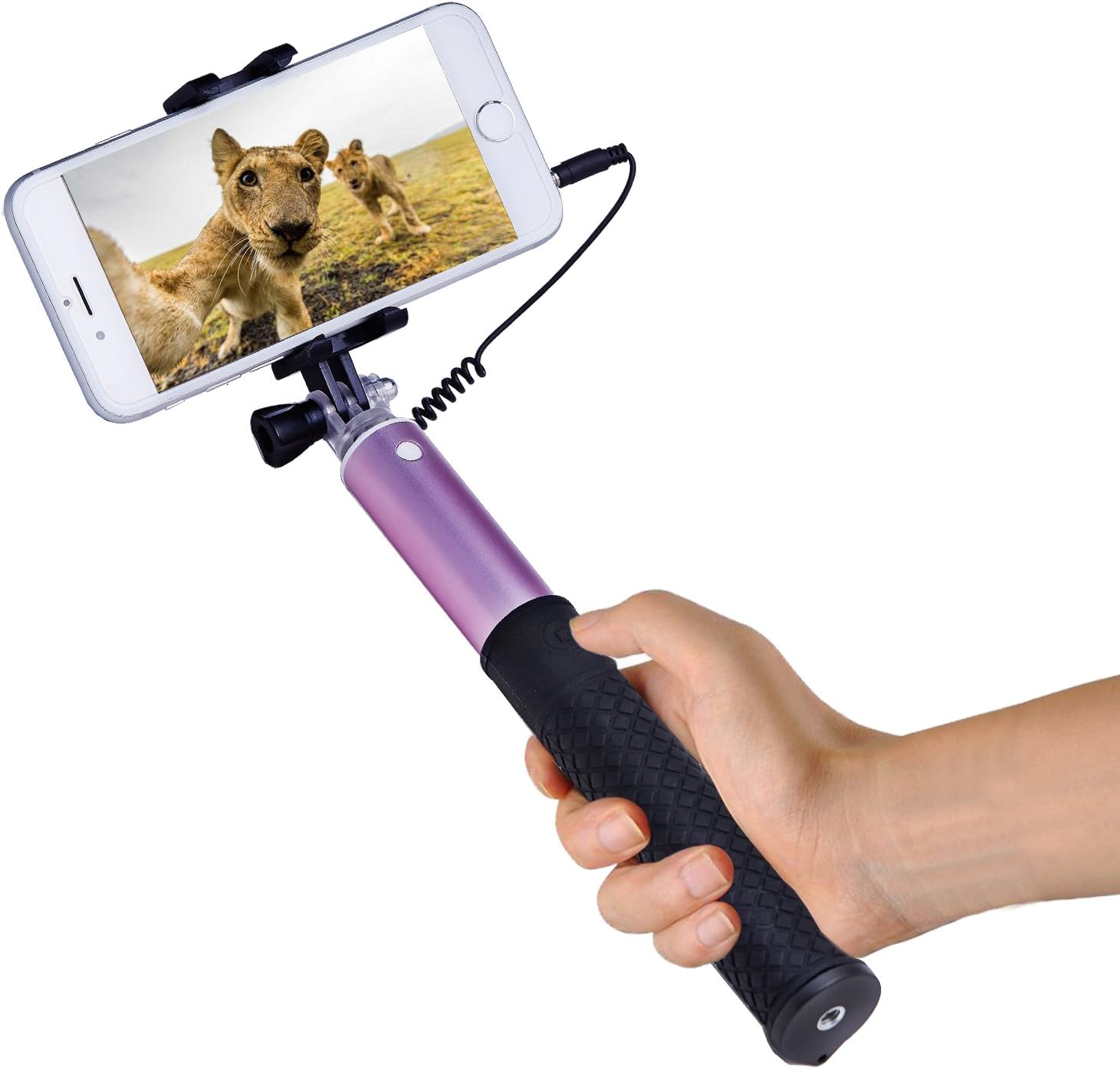 ZIZON Wired Selfie Stick Battery Free Extendable Handheld with Tripod Stand and Wireless Remote Shutter for Phone/Android Smartphones and DSLR Camera (Pink)