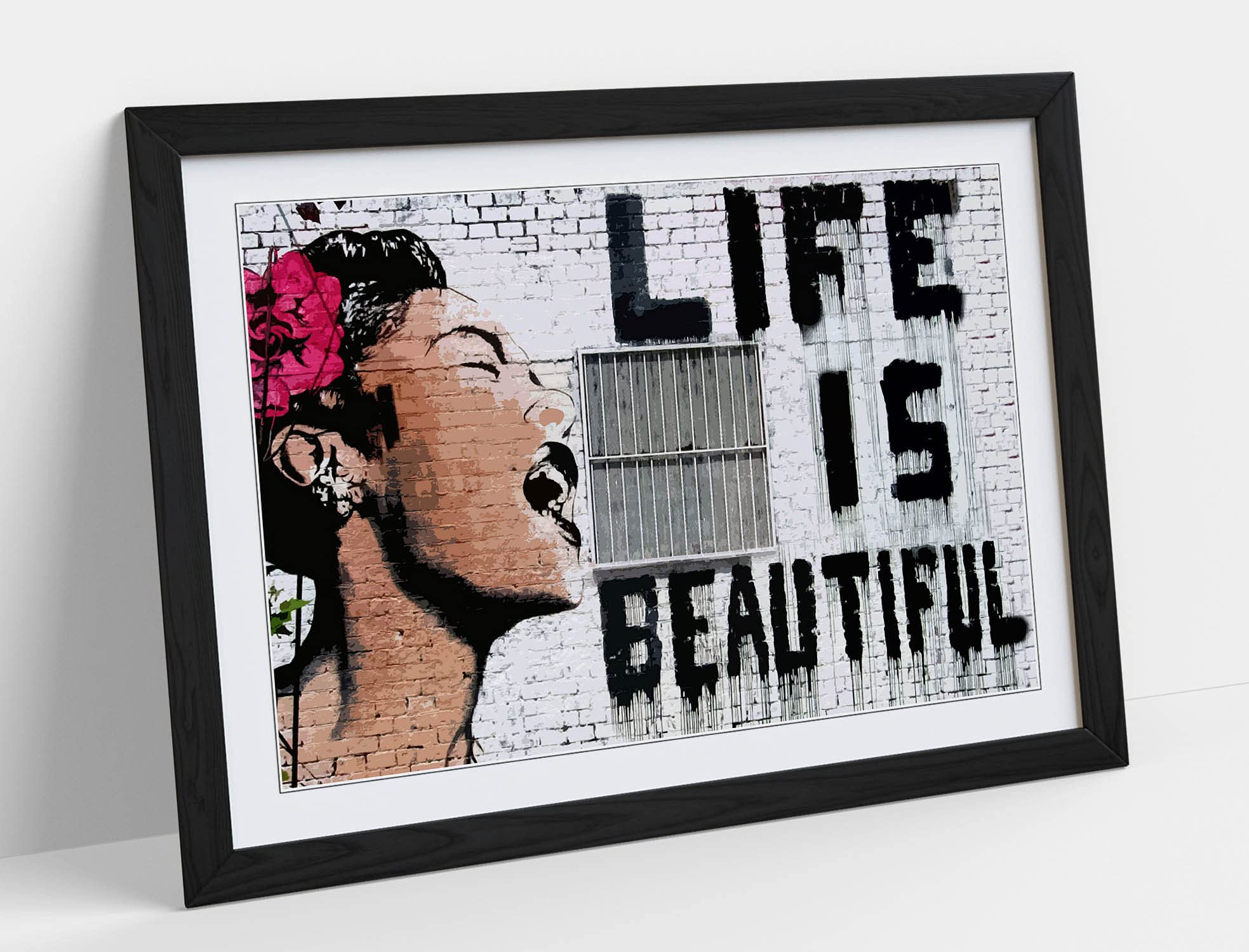 CanvasArtShop- BANKSY LIFE IS BEAUTIFUL GRAFFITI- PREMIUM WALL ART FRAMED PICTURE PRINTS - 3 COLOURS - 4 SIZES (BLACK, A3)