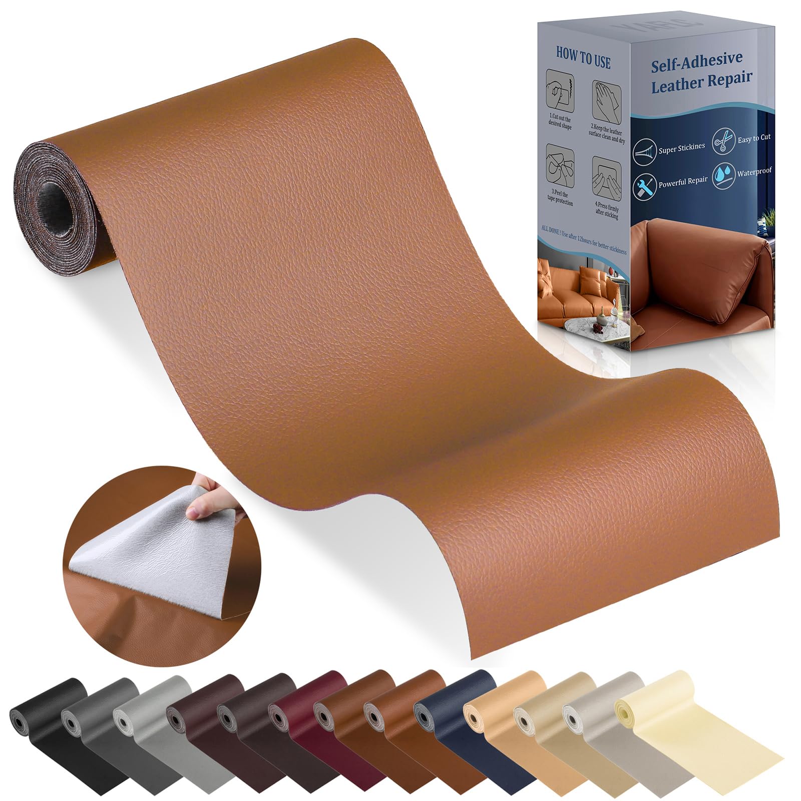 Photo 1 of YAFLC Leather Repair Patch for Furniture, 4" x 63" Self Adhesive Leather Repair Kit Vinyl Repair Tape for Car Seat Sofa Jackets Couches Chair Medium Brown