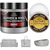 SHABEIBEI Leather Recoloring Balm with 100ml Mink Oil, Gray Leather Repair Kit and Scratch Remover for Furniture, Car Seats, Sofas, Dye & Restorer for Couches, Vinyl, PU, Faux