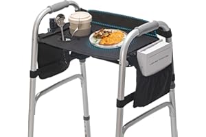 Tray for Walkers for Seniors with Cup Holder - Walker Accessories【w/Pockets, Cup Holder & Non Slip Mat for Food】Mobility Tray