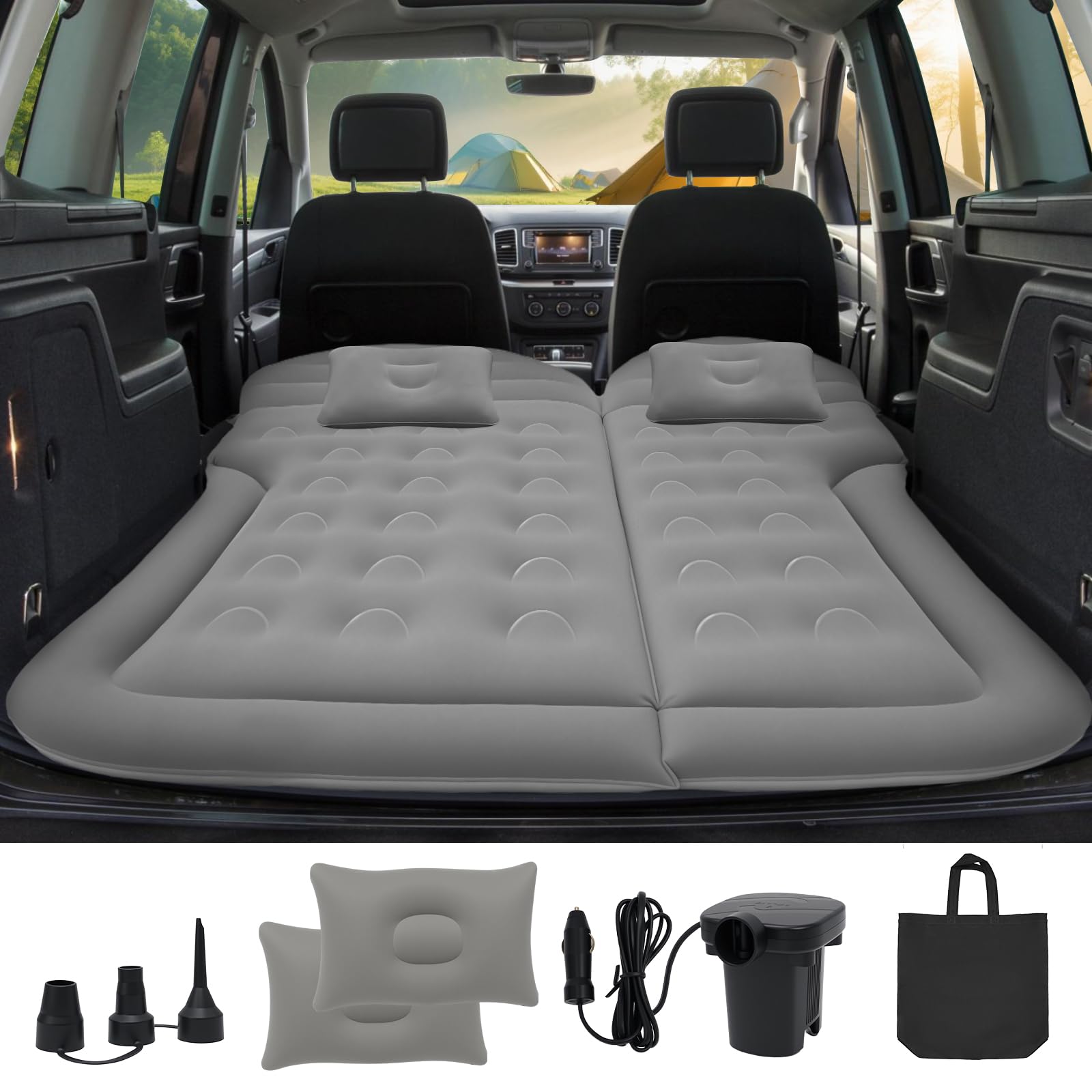 Photo 1 of Howduoyu SUV Air Mattress for Camping, Air Mattress for Car Compatible with SUV, Camping Bed with Pump, Inflatable Sleeping Pad for Car Backseat, Truck Travel Bed for Road Trip (Grey)