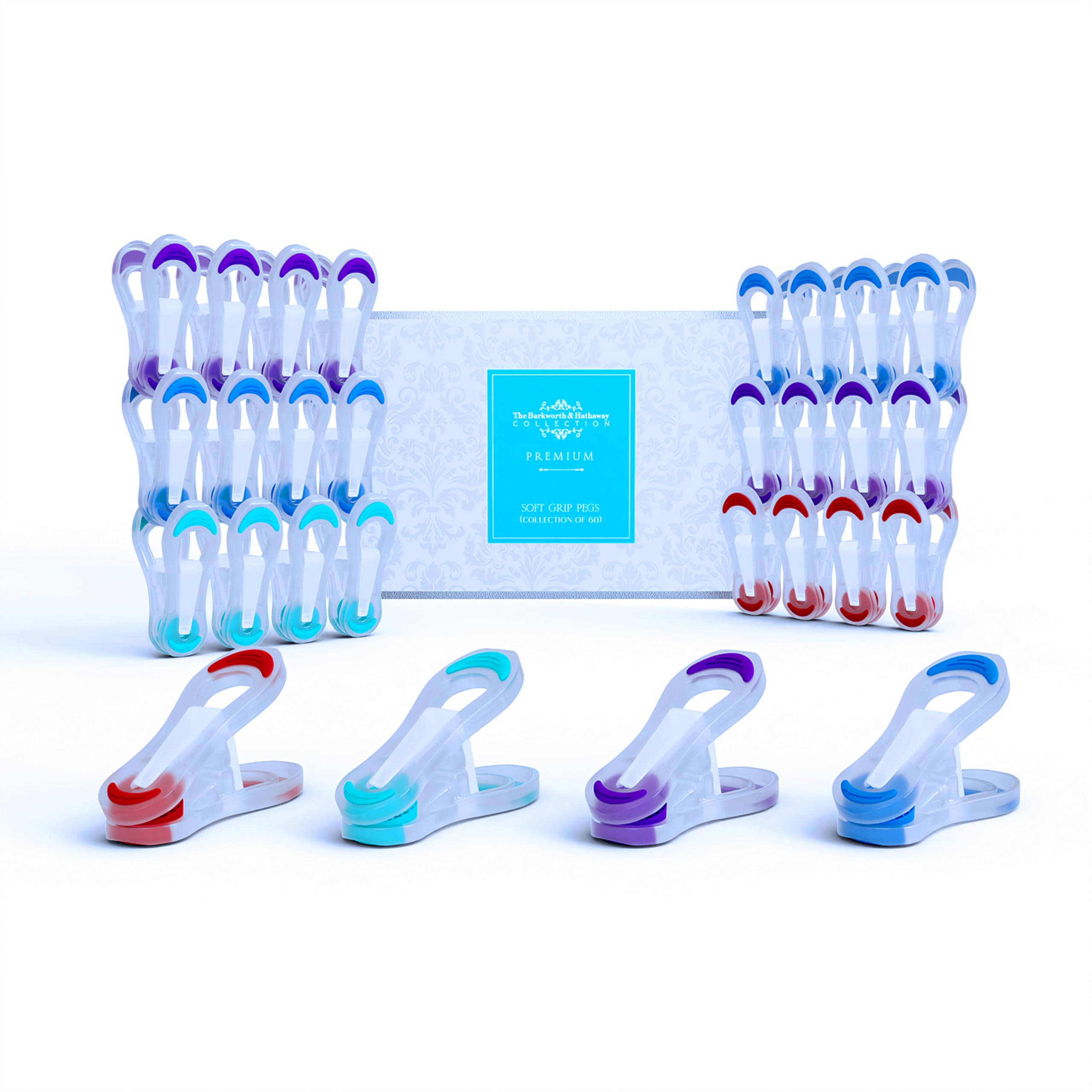 Clothes Pegs for Washing Line, Soft Grip, No Metal, No Rust, Springless Laundry Pegs for Airers & Rotary Dryers, Gentle on Fabrics, Pack of 60