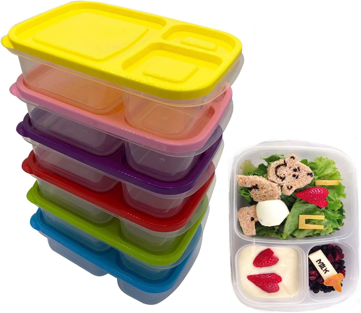 [23456810 Pack] Plastic Lunch Box 3 Compartment BPA Free Meal