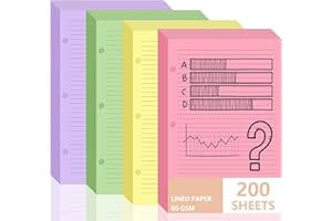 SHIQIKEJIPTY 200 sheet Half Letter Lined Paper 3 Hole Punch 5-1/2 x 8-1/2 College Ruled Loose Leaf Notebook Paper Lined Refills Paper Colored Wide Ruled Paper Mini Binder Paper Fits 3 Ring Binders For Office