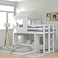 Harper & Bright Designs Twin Over Full Wood Bunk Bed Frame, House Bunk Bed with Roof and Guardrails for Kids, Boys, Girls (White)