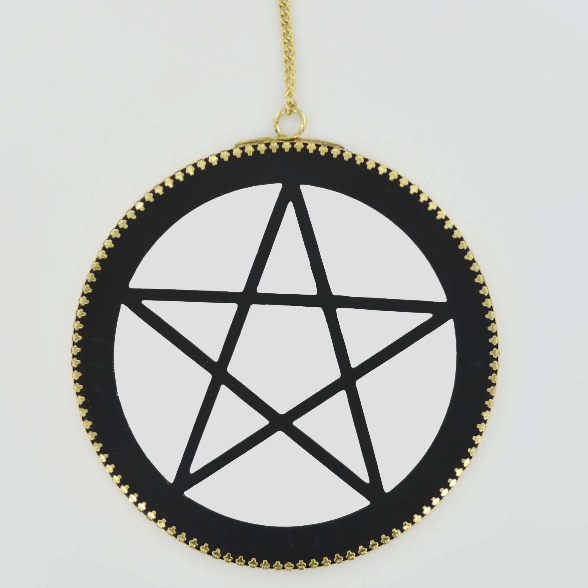 Fiesta Studios Pentagram Wall Mirror With Brass Chain Plaque Wicca Item Alter Accessory