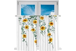 Mightree Short Tier Curtains for Kitchen Bathroom, Vibrant Sunflower Cafe Curtains, Soft Airy Kitchen Sink Curtains with Kitchen Bathroom Window Curtains, 39" L x 27.5" W, 2 Panels