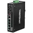 TRENDnet 6-Port Hardened Industrial Gigabit PoE+ DIN-Rail Switch, 4 x Gigabit PoE+ Ports, Shared Gigabit Port (RJ-45/SFP), Dedicated SFP, 120W Power Budget, IP30, Lifetime Protection, Black, TI-PG62