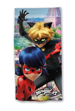 Drap De Bain Serviette De Plage Ladybug Miraculous 100 Microfibre 2 Personnages