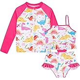 Funnycokid Girls Swimsuit Kids Bathing Suit 3-7 Years Rashguard Swimwear Long Sleeve 3 Piece Toddler
