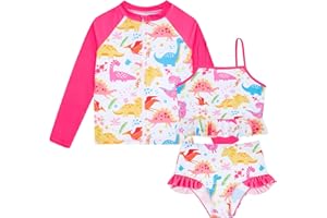 Funnycokid Girls Swimsuit Kids Bathing Suit 3-7 Years Rashguard Swimwear Long Sleeve 3 Piece Toddler