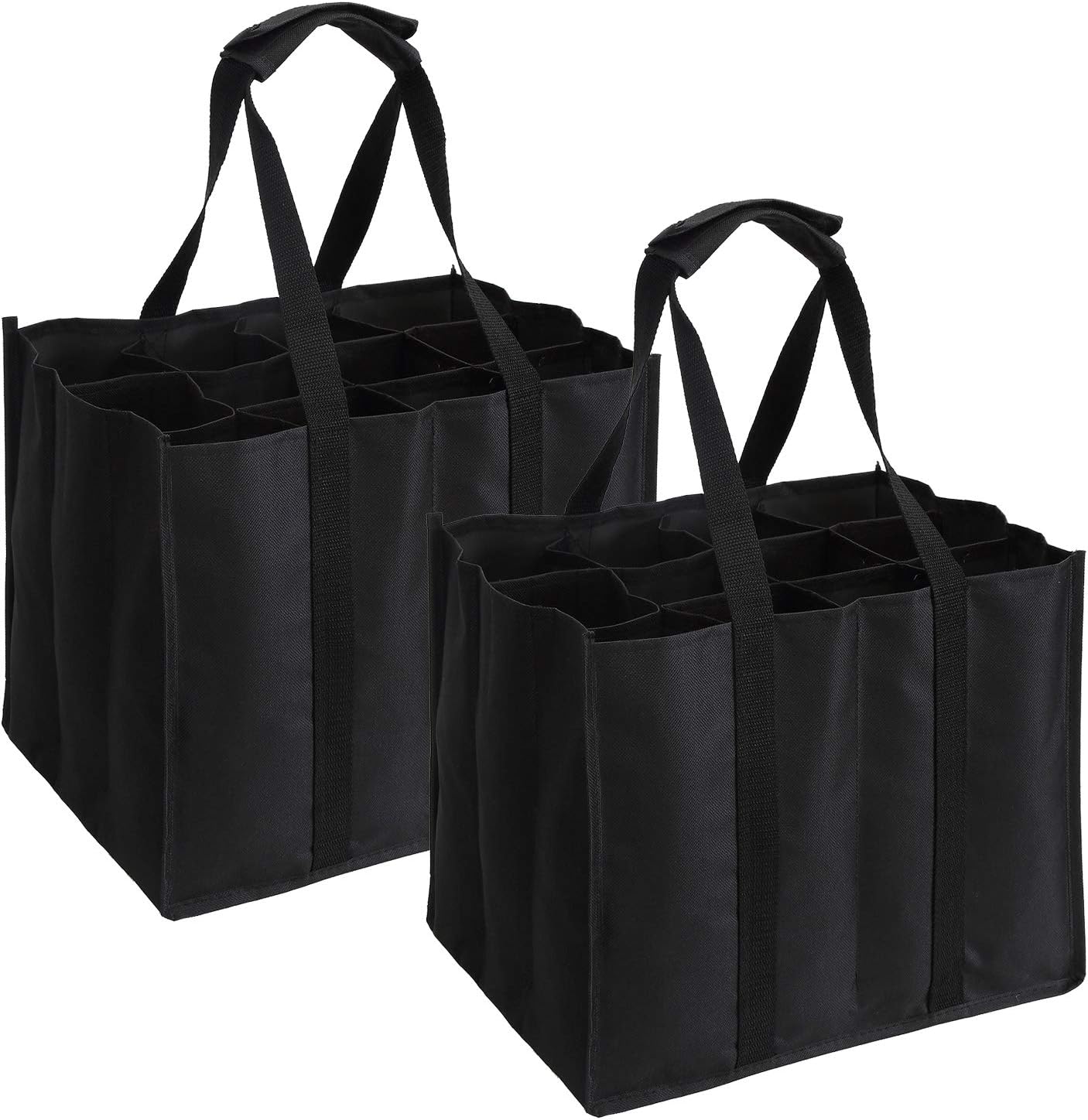 Tebery 2 Set of 12 Bottle Bags, Bottle Bag for 12 x 1.5 Litre Bottles, Carry Bag with Dividers, 34 x 26.5 x 27.5 cm, Black
