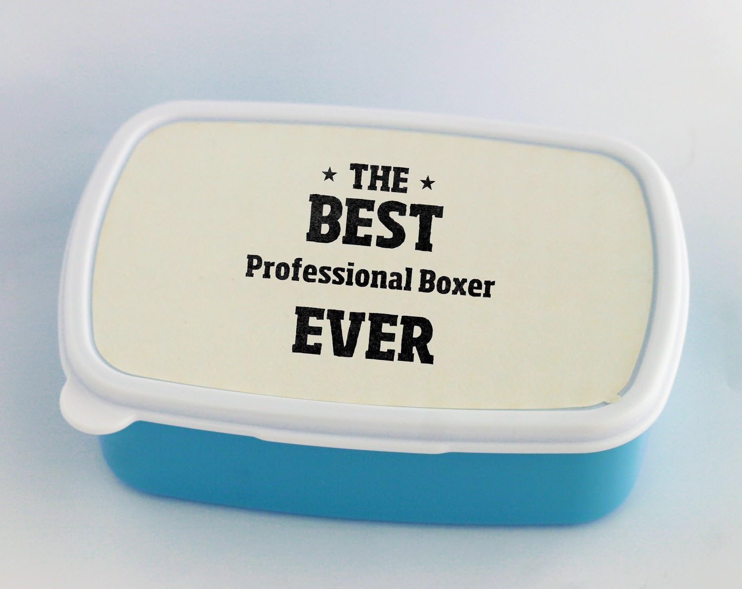 Blue lunch box with THE BEST Professional Boxer EVER Home