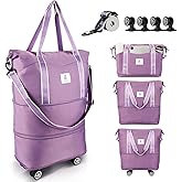 Arxus Rolling Duffle Bag with Detachable Wheels and Adjustable Shoulder Strap, Large Expandable Foldable Carry On Luggage Bag with Handle and Suitcase Sleeve, Weekend Travel Airplane 25L-55L