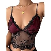 OYOANGLE Women's Floral Lace Mesh Cropped Tops Sleeveless See Through Sheer Camisole Shirts