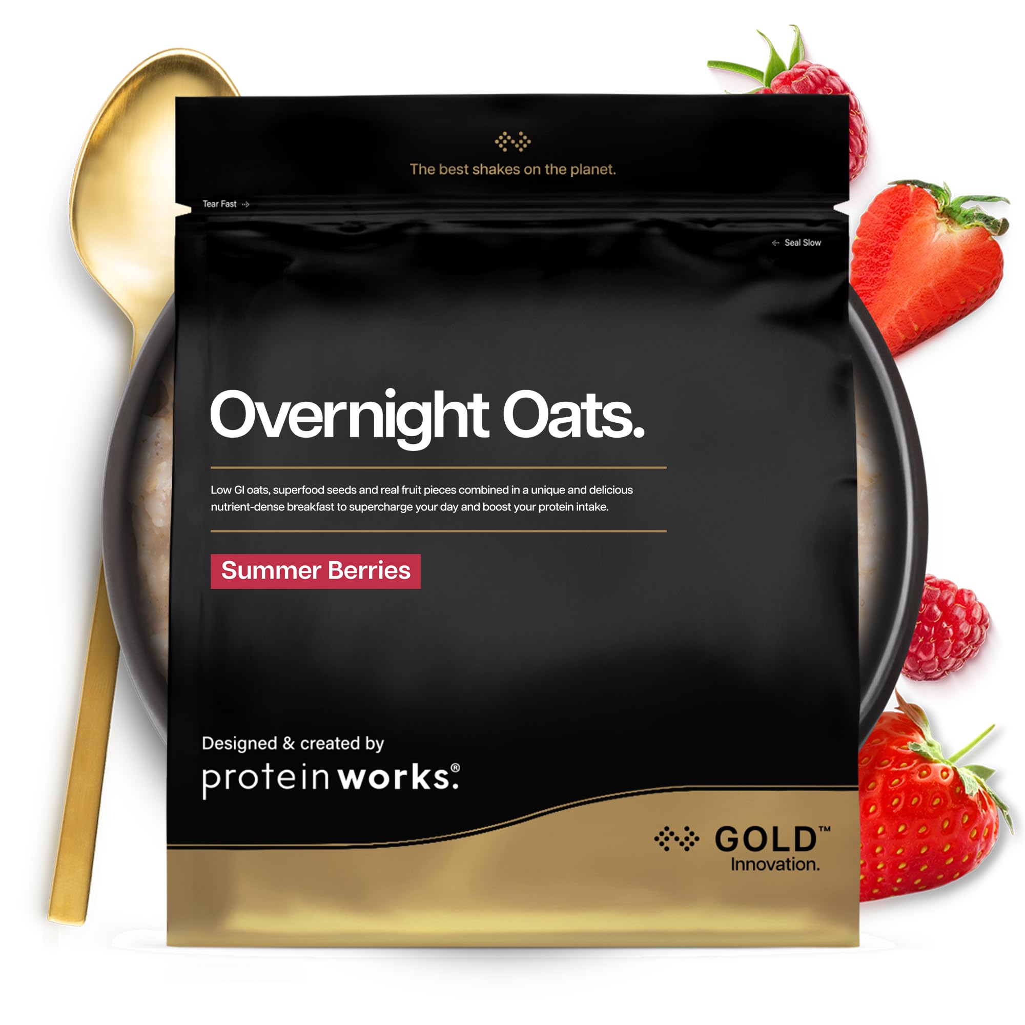Protein Works | Overnight Oats - Gold Innovation, High Protein Breakfast, Chia & Flax Seed, Supports Healthy Weight Loss, Low Sugar, Summer Berries, 14 Servings, 1kg