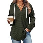 ONLYSHE Womens Hoodie Sweatshirt Lightweight Cozy Waffle Knit Pullover Top with Kangaroo Pockets