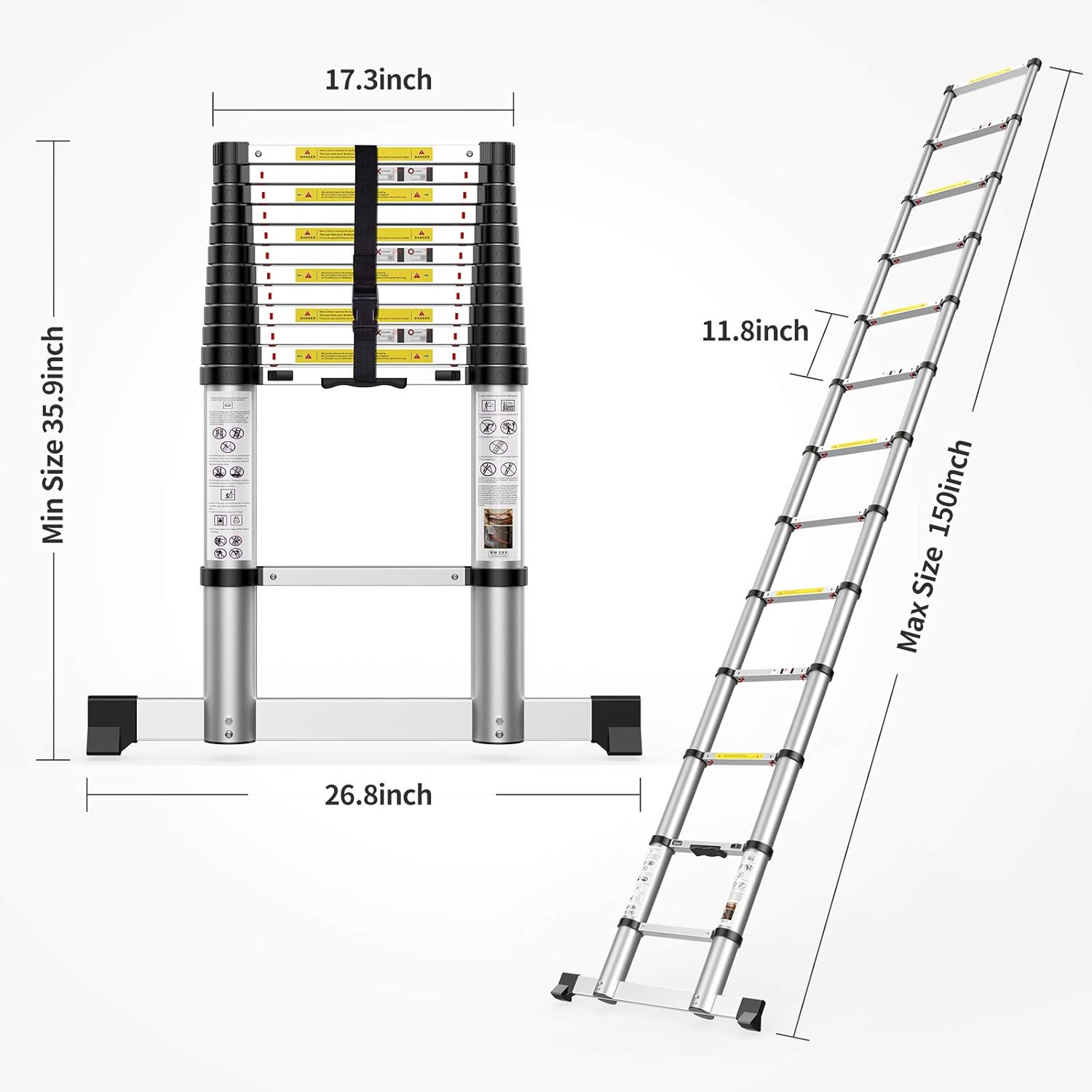 Telescoping Extension Ladder 12.5FT, Newly Aluminum Telescopic Ladder with Slow Down Design for Commercial or Home Use - - 