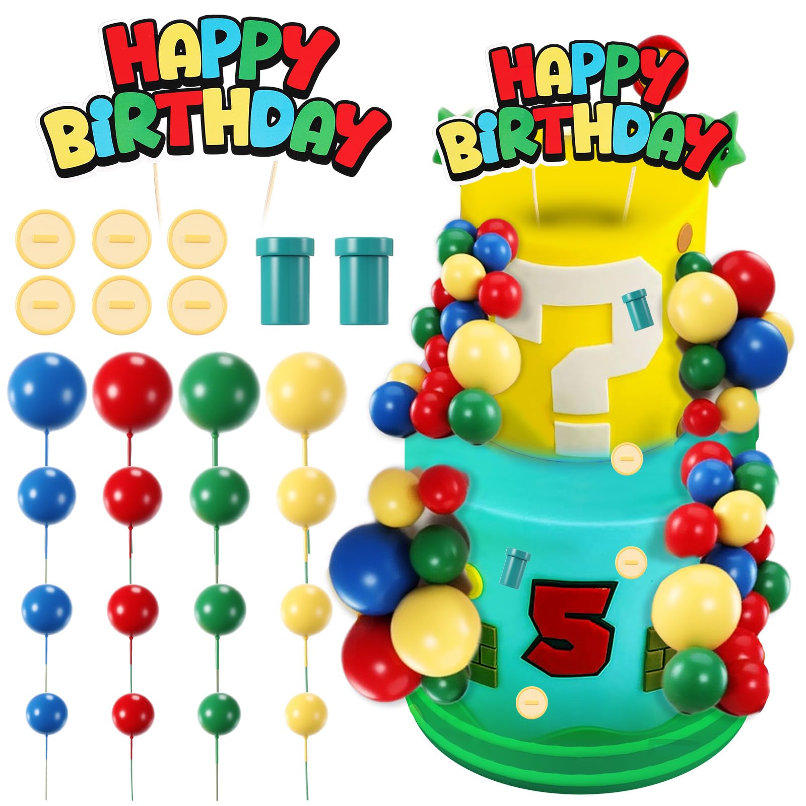 Photo 1 of 61 Pcs Anime Cake Topper with Balls Birthday Party Supplies Set Cartoon Theme Party Decoration for Anime Video Game Fans