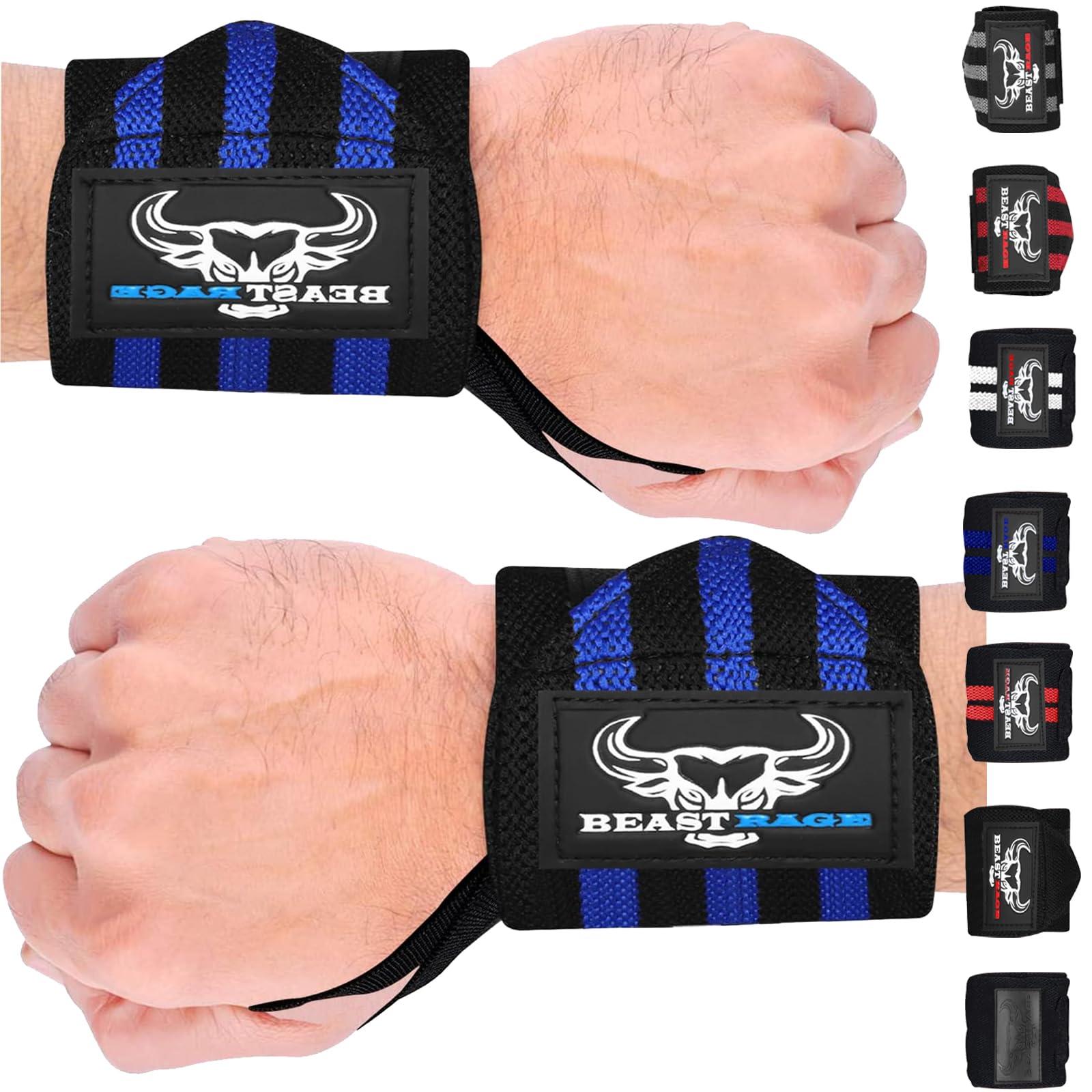 BEAST RAGE Weight Lifting Wrist Wraps 18 Inch–Professional Grade Gym Wrist Supports,Heavy Duty Thumb Loop Gym Wrist Straps for Powerlifting,Bodybuilding,Strength Training (Blue Black)