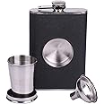CNFLASK Black Shot Flask PU Leather 8oz Hip Flask With Built-in 2oz Collapsible Cup