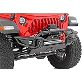 Rough Country Tubular Front Bumper for Jeep Gladiator JT/Wrangler JK &amp; JL/Wrangler Unlimited (2007-2025) - Built-in LED Lights, Skid &amp; Winch Plate