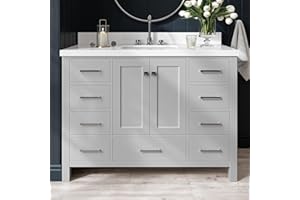 ARIEL Cambridge 49" Grey Bathroom Vanity with Sink, 1.5" Edge Pure White Quartz Countertop & Backsplash, Center Rectangular Sink, 2 Soft Closing Doors, 9 Full Extension Dovetail Drawers,Brushed Nickel