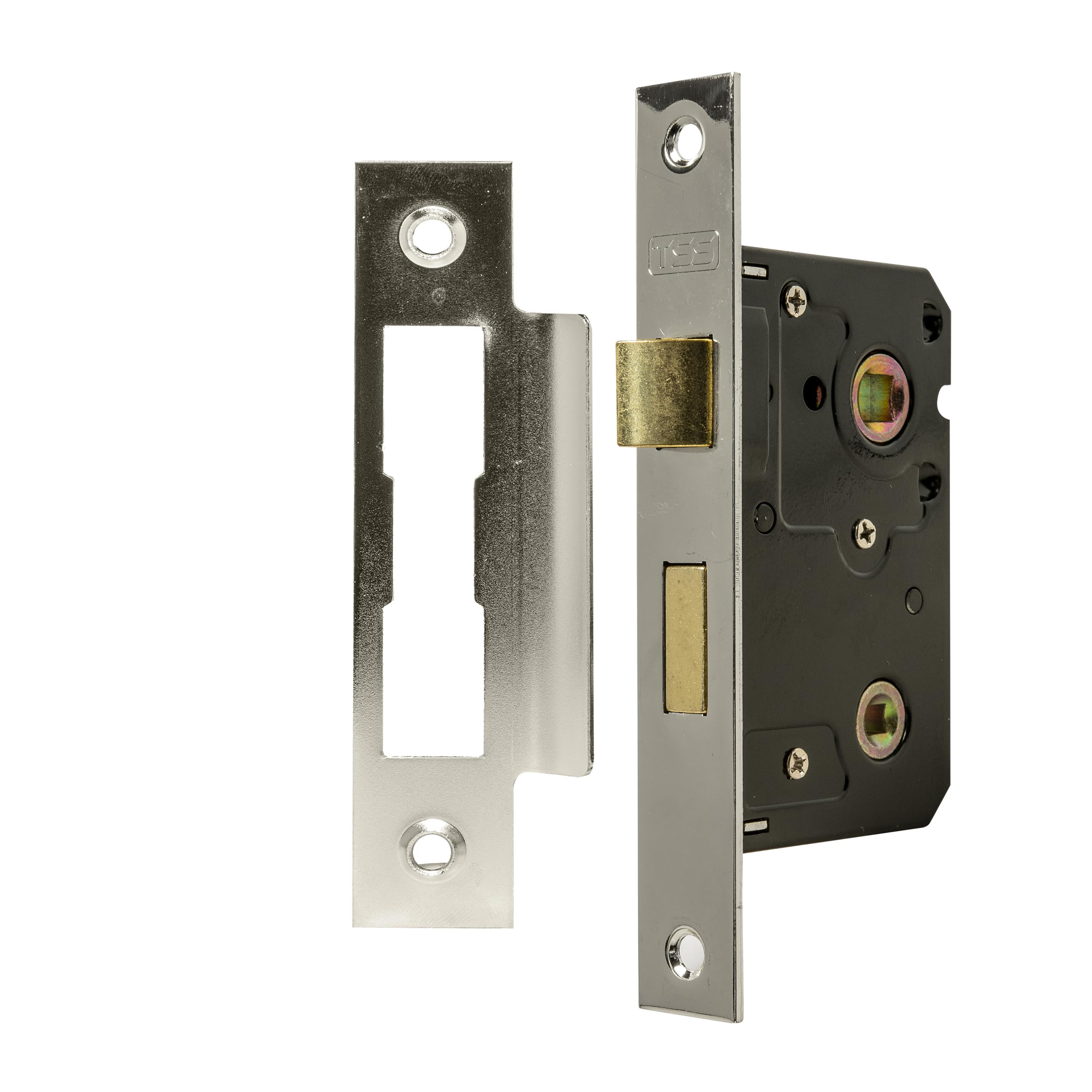 TSS Polished Chrome Bathroom Lock 2.5" (65mm) Bathroom Door Lock Mortice Lock, Supplied with Fixutres & Fittings